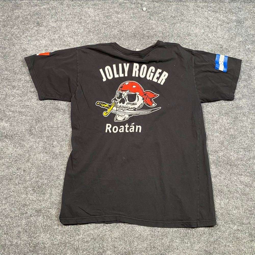 Callope Jolly Roger Roatan Crew T-Shirt Mens Large Black Pirate Skull Graphic